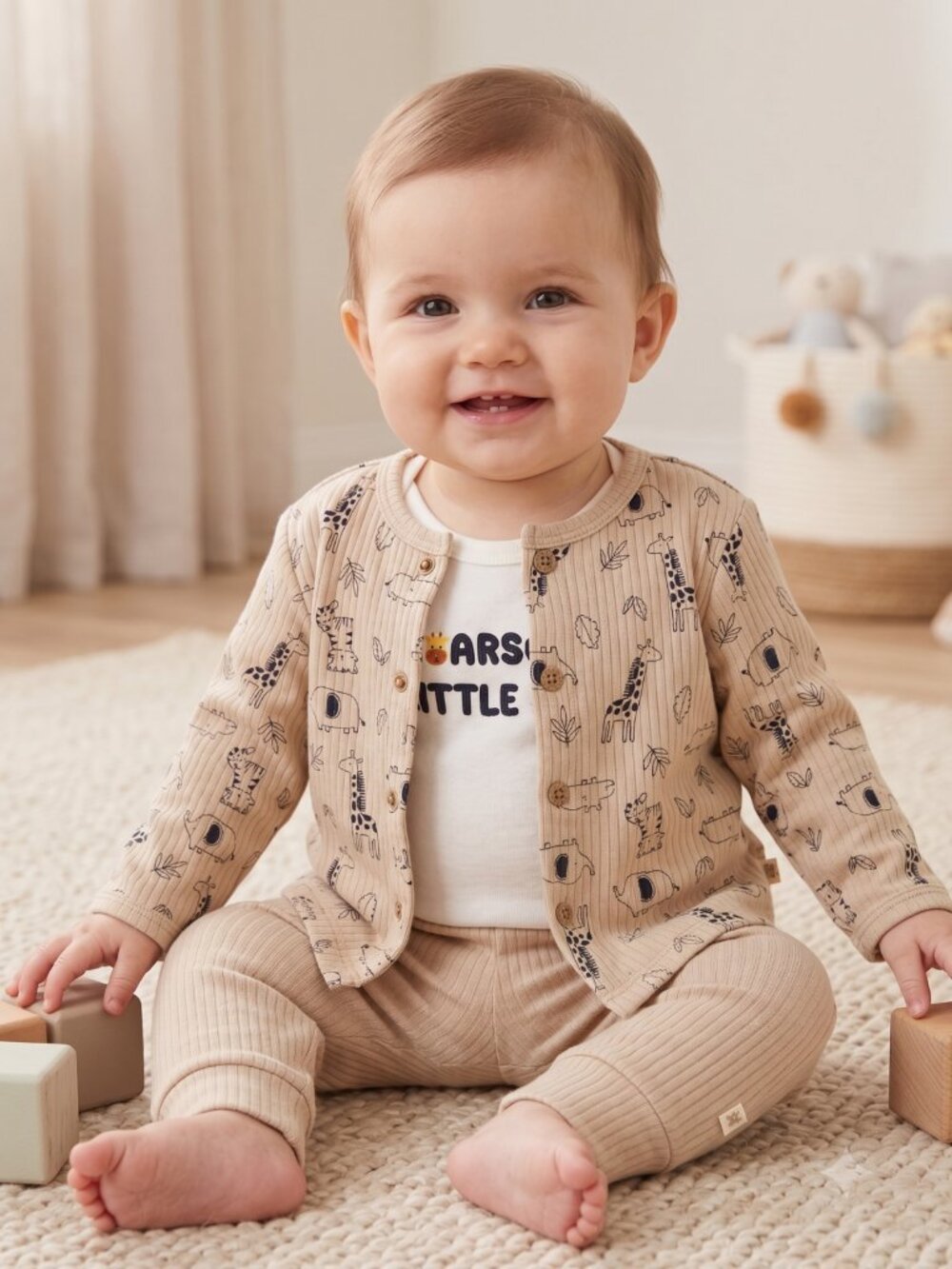 NWT Huggies Babywear 3-Pc Organic Cotton Safari Jacket Bodysuit Pants Set 6M